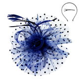 Royal Blue Flower Feather Polka Dot Fascinator