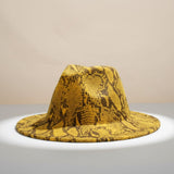 Fedora Mustard Yellow and Brown Snake Print Hat