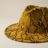 Fedora Mustard Yellow and Brown Snake Print Hat