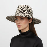 Fedora Beige Ivory With Black Leopard Print Hat