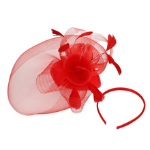 Load image into Gallery viewer, DST Red Flowers Derby Tilt Feather Fascinator
