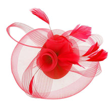 Load image into Gallery viewer, DST Red Flowers Derby Tilt Feather Fascinator
