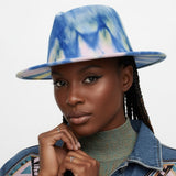 Fedora Blue Pink Yellow Tie Dye Fashion Hat for Women