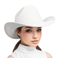Cargar imagen en el visor de la galería, Cowboy Hat White Glittery Silver Rodeo Style
