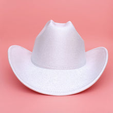Cargar imagen en el visor de la galería, Cowboy Hat White Metallic Finish Fashion Hat
