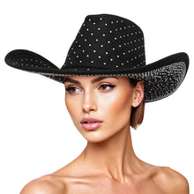 Cargar imagen en el visor de la galería, Cowboy Hat Black Rhinestone Cowgirl Fashion Hat
