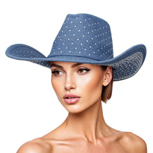 Cargar imagen en el visor de la galería, Cowboy Hat Denim Rhinestone Cowgirl Fashion Hat
