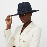 Cowboy Hat Navy Blue Sequin Embroidery Panama Hat