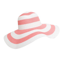 Cargar imagen en el visor de la galería, Straw Hat Vogue Pink White Striped Wide Brim Hat
