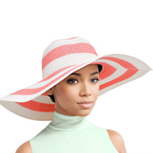 Cargar imagen en el visor de la galería, Straw Hat Vogue Pink White Striped Wide Brim Hat
