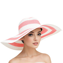 Cargar imagen en el visor de la galería, Straw Hat Vogue Pink White Striped Wide Brim Hat
