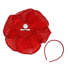 Load image into Gallery viewer, XL Flower Red Sequin Hair Clip Headband Brooch
