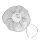 XL Flower Silver Sequin Hair Clip Headband Brooch