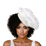 XL Flower White Sequin Hair Clip Headband Brooch