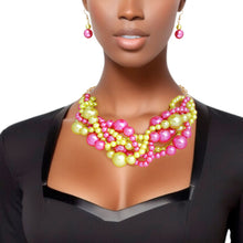 Load image into Gallery viewer, Pearl Necklace Pink Lime 5 Twisted Set for Women

