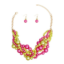 Load image into Gallery viewer, Pearl Necklace Pink Lime 5 Twisted Set for Women
