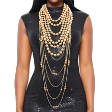 Load image into Gallery viewer, Gold Pearl and Back Drape Necklace Set
