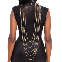 Load image into Gallery viewer, Gold Pearl and Back Drape Necklace Set
