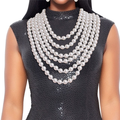 Pearl Necklace White Back Drape Set for Women