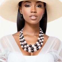 Load image into Gallery viewer, Black and White Multi Strand Pearl Necklace Set
