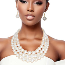 Load image into Gallery viewer, Luxurious Layers: Cream Pearl 3-Strand Gold Layered Necklace Set
