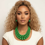 Multi Strand Green Pearl Necklace Set