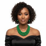 Multi Strand Green Pearl Necklace Set
