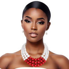 Cargar imagen en el visor de la galería, Pearl DST Necklace White Red 3 Layer Set
