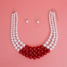 Cargar imagen en el visor de la galería, Pearl DST Necklace White Red 3 Layer Set
