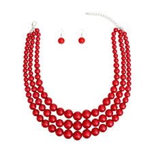 Load image into Gallery viewer, Pearl Necklace Red 3 Layer Set for Women
