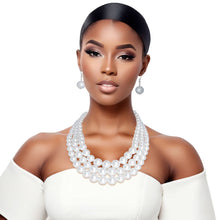 Cargar imagen en el visor de la galería, White Pearl 3-Strand Rhodium-Plated Necklace Set
