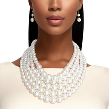 Load image into Gallery viewer, Cream Pearl Multi Strand Necklace Set
