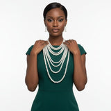 Long Cream Pearl 8 Strand Layered Classic Necklace