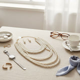 Long Cream Pearl 8 Strand Layered Classic Necklace