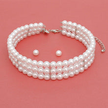 Cargar imagen en el visor de la galería, Choker Timeless White Pearl 3 Row Necklace
