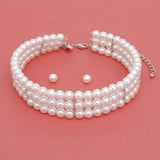 Choker Timeless White Pearl 3 Row Necklace