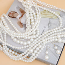 Cargar imagen en el visor de la galería, Pearl Necklace Cream Cluster Long Set for Women
