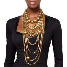 Load image into Gallery viewer, Pearl Jumbo Matte Gold 10 Strand Long Necklace

