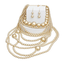 Load image into Gallery viewer, Pearl Jumbo Matte Gold 10 Strand Long Necklace
