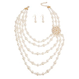 Timeless Grace: Cream Pearl Brooch Necklace Set
