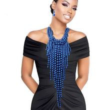 Load image into Gallery viewer, Pearl Necklace Royal Blue Fringe Set for Women
