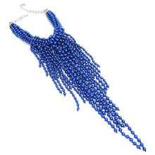 Cargar imagen en el visor de la galería, Pearl Necklace Royal Blue Fringe Set for Women
