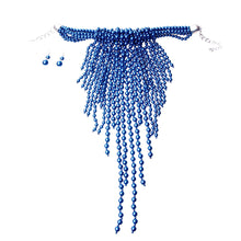 Load image into Gallery viewer, Pearl Necklace Royal Blue Fringe Set for Women
