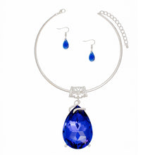 Load image into Gallery viewer, Choker Royal Blue Teardrop Pendant Silver Women

