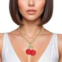 Load image into Gallery viewer, Pendant Cherry Red Gold Chunky Chain Necklace
