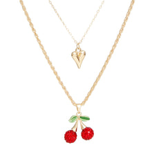 Load image into Gallery viewer, Pendant Cherry Red Double Layer Chain Necklace
