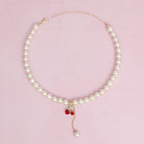 Charm Cream Pearl Cherry Red Heart Necklace Women