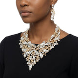 Clear Glass Crystal Gold Flower Large Bib Necklace