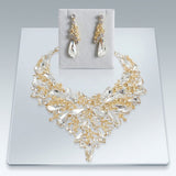 Clear Glass Crystal Gold Flower Large Bib Necklace