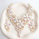 Gold Aurbo Glass Flower Crystal Large Bib Necklace
